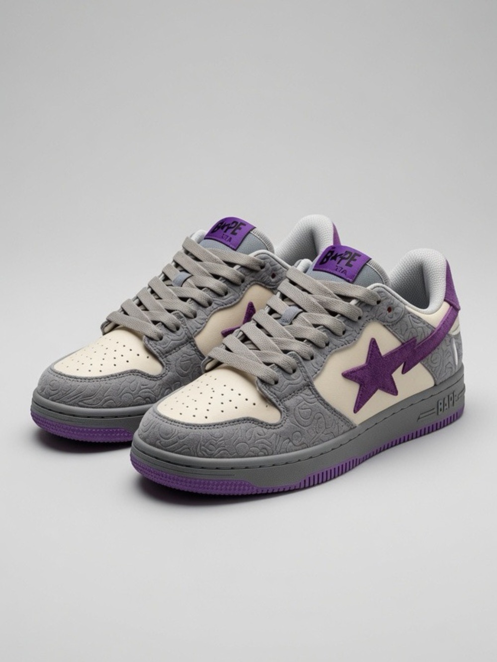 Bape Sta Low Sneakers in Gray, Cream & Purple
